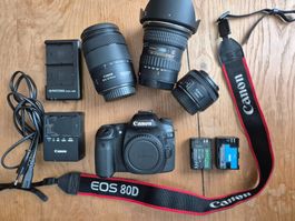 Canon EOS 80D mit 3 Objektiven und Zubehör