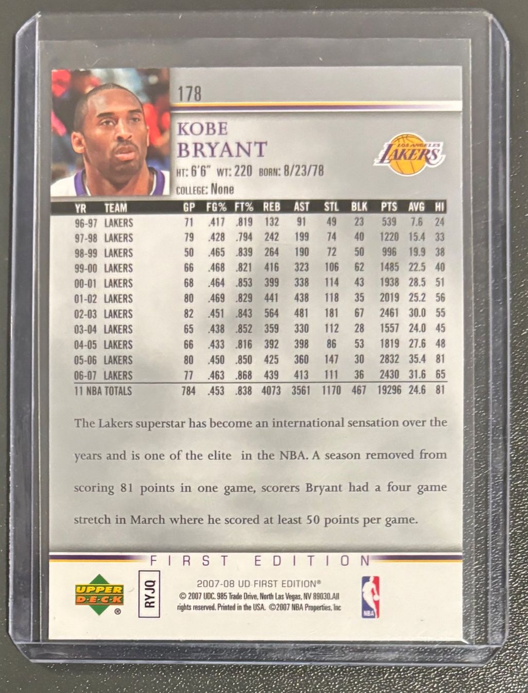 Nba Carte collezionabili: NBA Kobe Bryant 2007-08 Upper Deck First Edition Card Lakers – Nuovo (secondo la descrizione) da Muri b. Bern venduto da winningloser 1