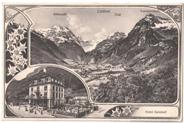 LINTHAL: 2Bild-AK mit Hotel Bahnhof ~1910