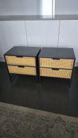 2er-Set Nachttische Rattanoptik Holz Metallgestell Schwarz