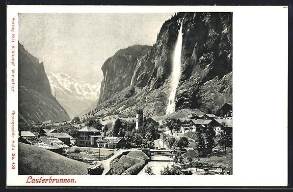 Ansichtskarten: Lauterbrunnen, Ortspartie mit Wasserfall – Gebraucht aus Berlin von bartko-reher