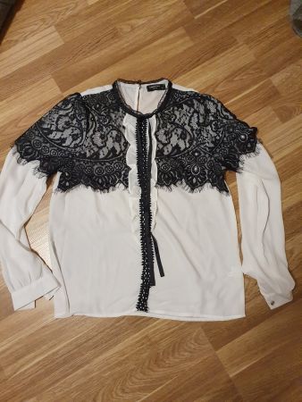 Chemisier blanc et noir avec dentelle - Taille 38/M