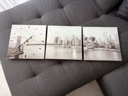 New York Wandbild mit Uhr, 3-teilig, neuwertig! 30x30cm