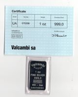 (1311) Silberbarren, 1 Unze, Valcambi, stgl, + Zertifikat