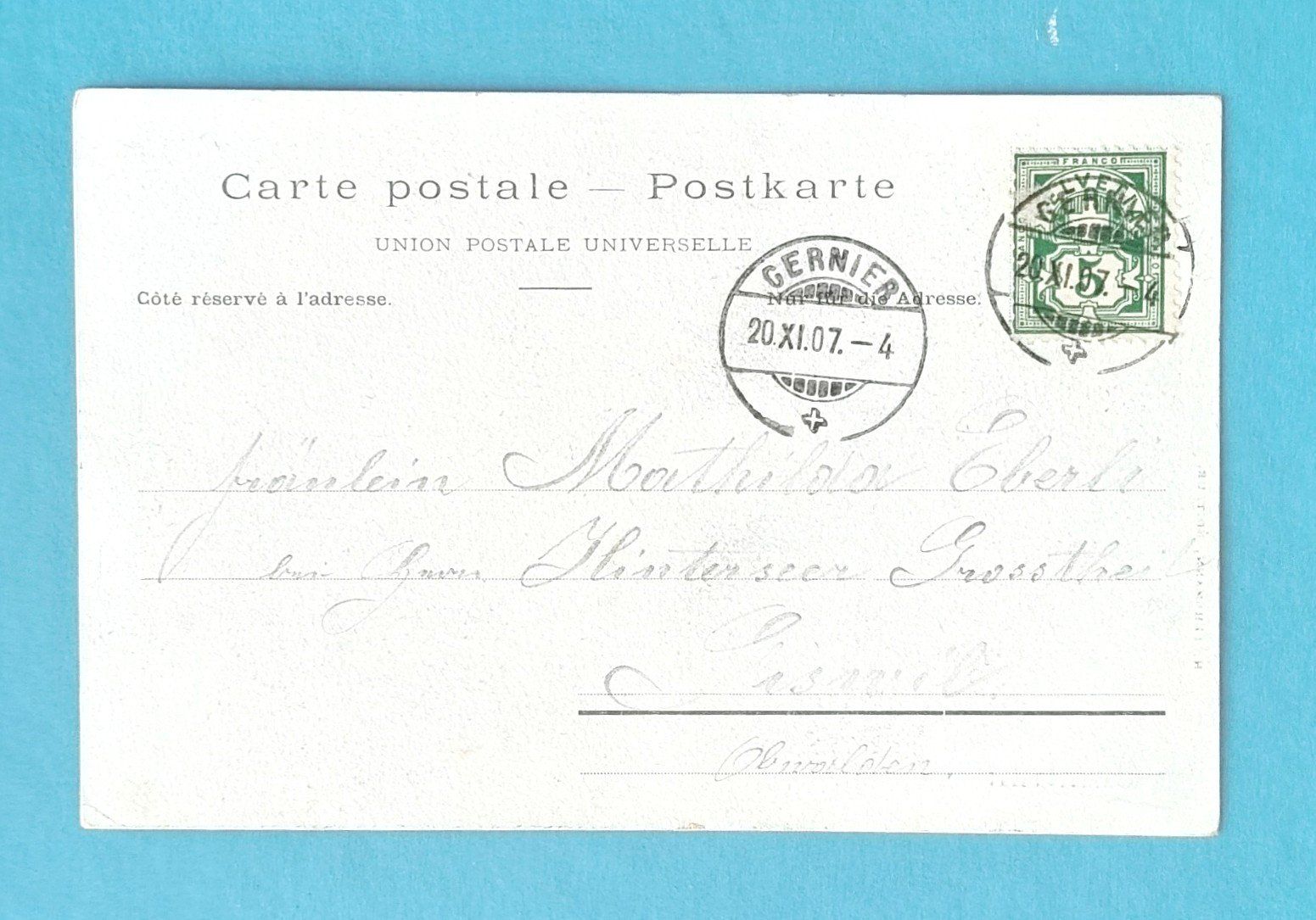 Ansichtskarten: Cernier - Rue du Village - Tramway - Chemin de fer - 1907 – Gebraucht aus Rothrist von RROENK 1
