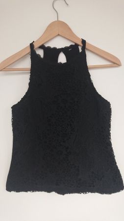 Damen Top Chicorée Gr. S Schwarz mit gehäkelter Front