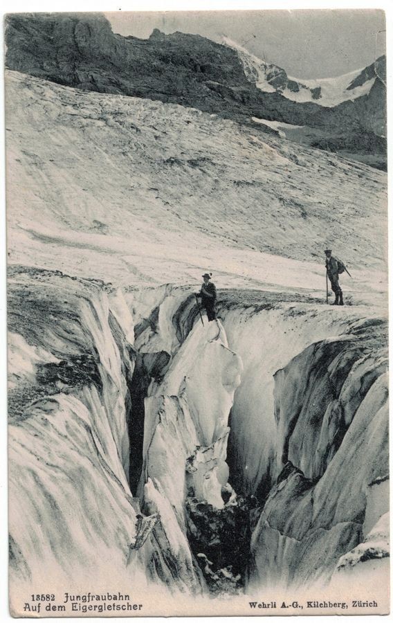Cartoline postali: Jungfraubahn, Auf dem Eigergletscher, gelaufen 1908 – Usato da Frauenfeld venduto da POML