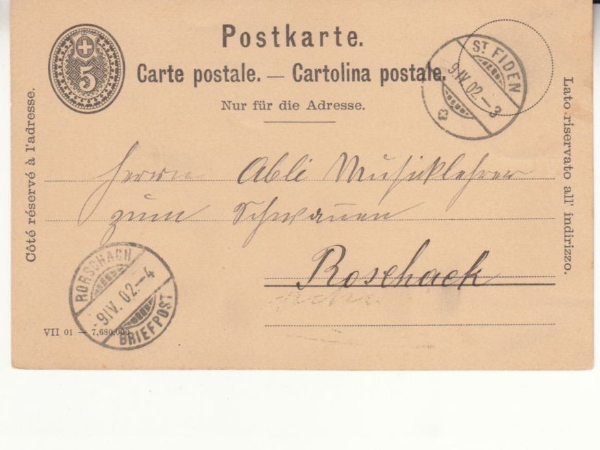 Tutti i francobolli: SGK PK 027 St. Fiden - Rorschach – Usato da Bürglen TG venduto da StampGraf