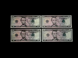 wie neu - 4X5 US$, Federal Reserve Notes, serie MB, JI, JE