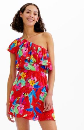 Kurzes, asymmetrisches, tropisches Kleid, Desigual, M