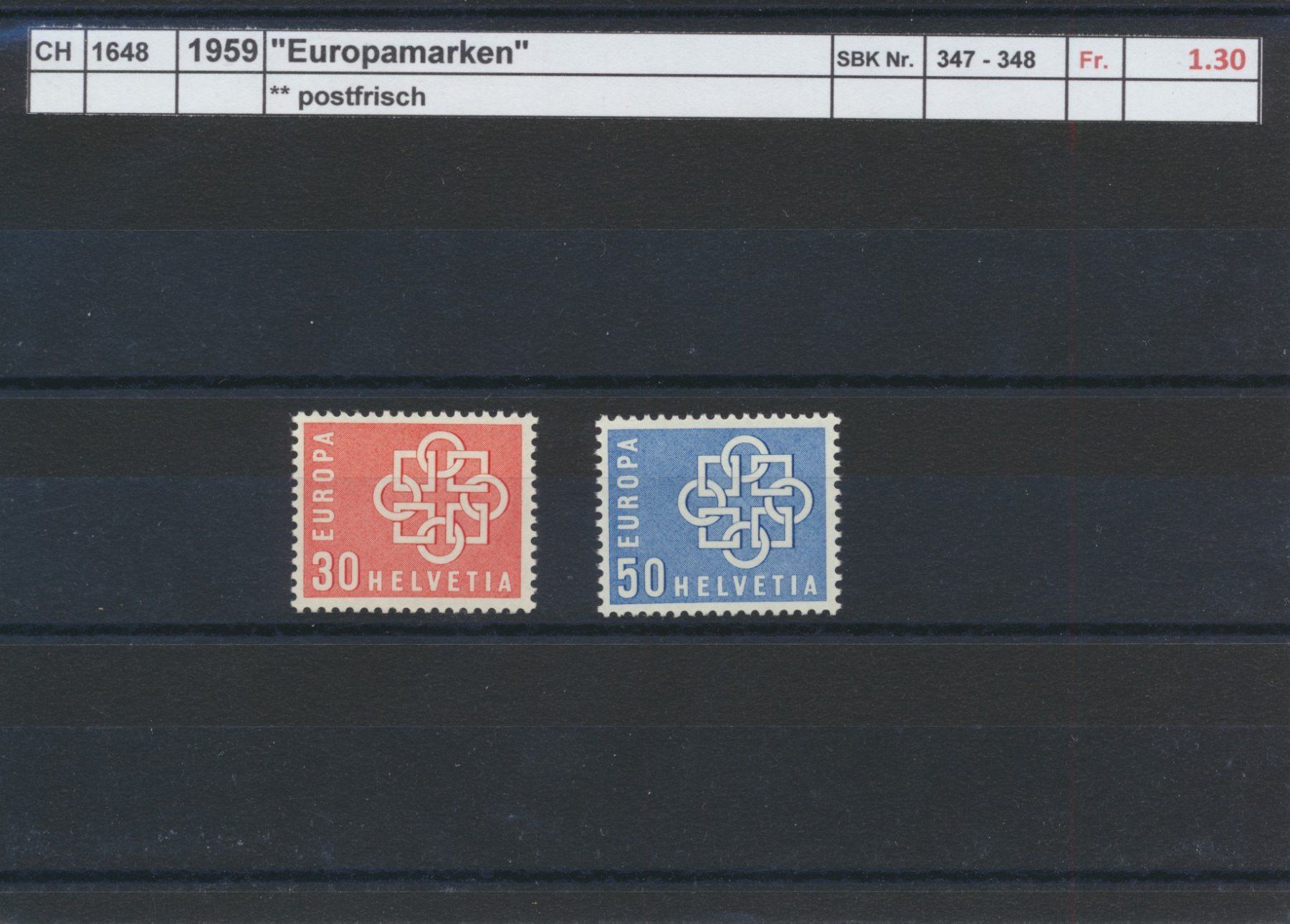 Tutti i francobolli: 1959 Europamarken, ** postfrisch – Nuovo (secondo la descrizione) da Winterthur venduto da Zupogeru