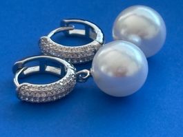 Luxus Elegante Kunstperle Ohrschmuck Ohrstecker Farbe:Silber