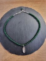 Collier argent 925 Agates vertes plume d'aigle