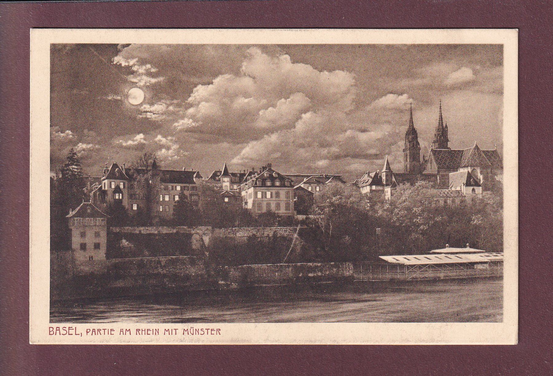 Cartoline postali: BASEL - Partie mit Münster - Mondschein – Usato da Pully venduto da nicecards