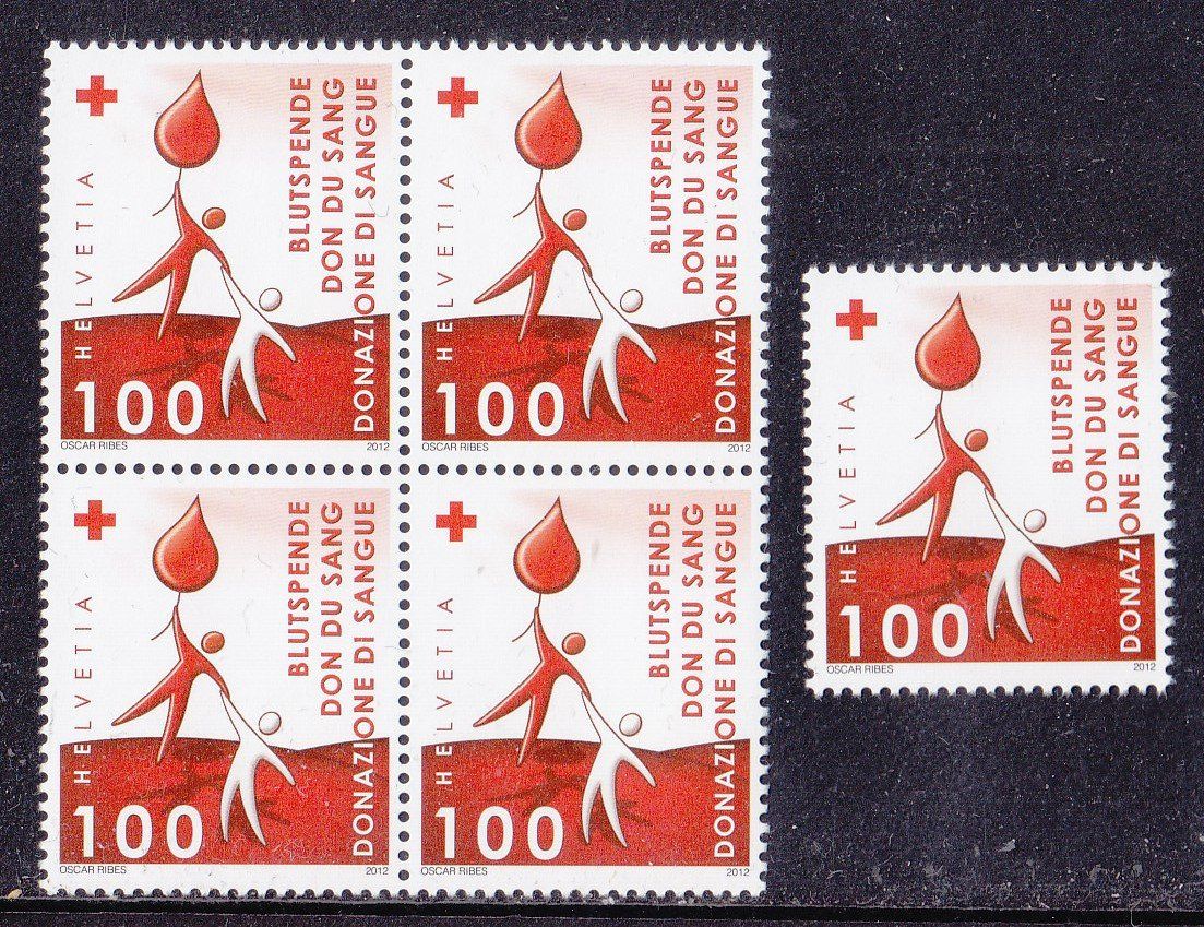 Tutti i francobolli: 2012  Viererblock+Einzelmarke  Blutspenden  ** Postfrisch ** – Nuovo (secondo la descrizione) da Adliswil venduto da Aenti