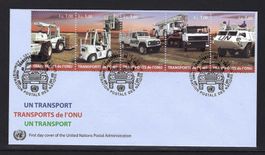 UNO Genf 2010 FDC Fünferstreifen Transportmittel  ET-gest. ʘ