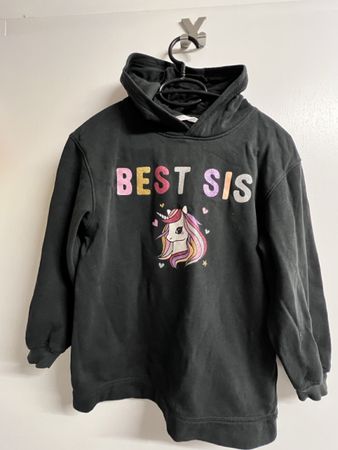 Schwarzer Mädchen Hoodie, Best Sis Einhorn, Gr.134-140 H&M
