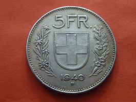 Silber 5 Fr.  1940  -  ungereinigt  -