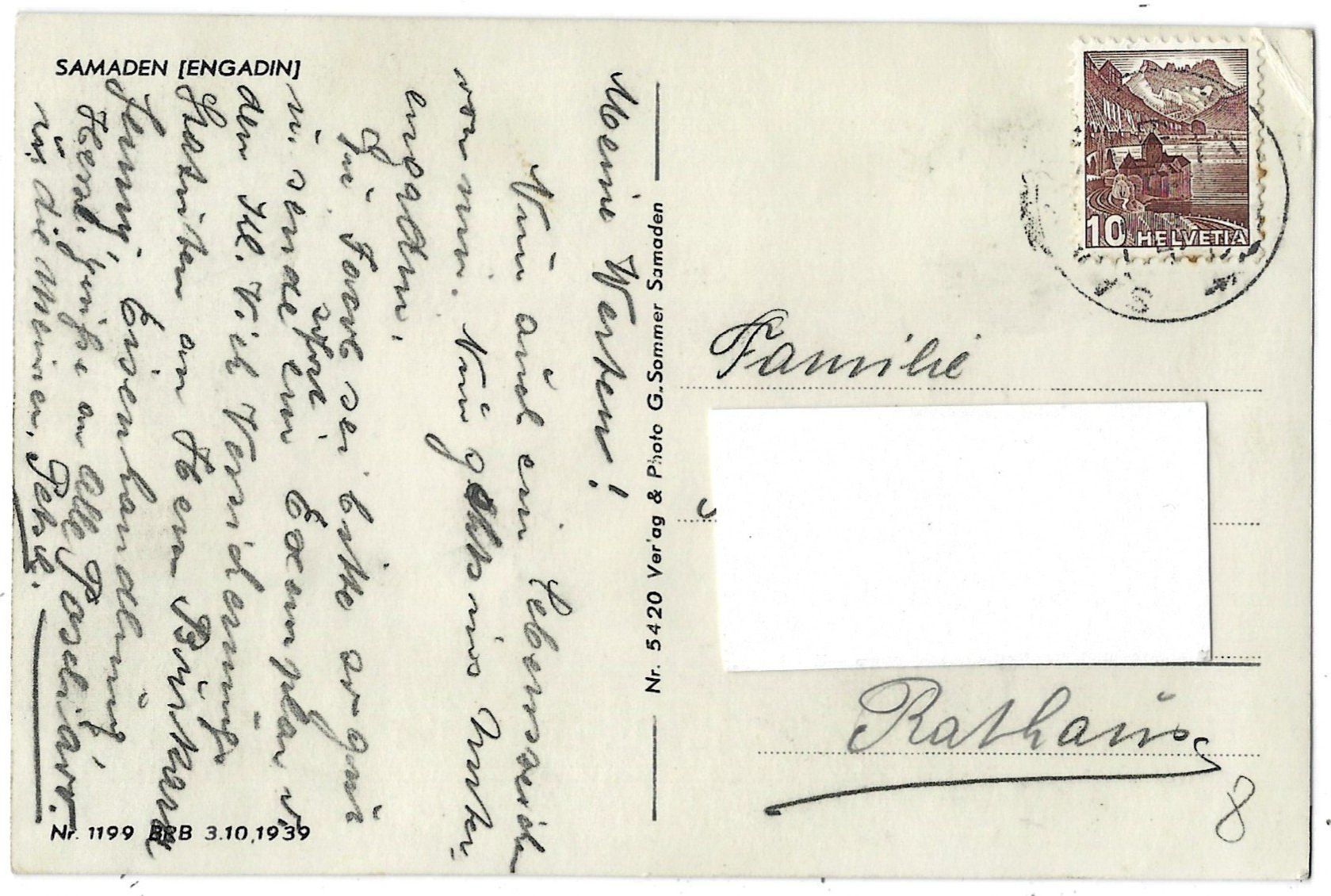 Cartoline postali: SAMADEN  (ENGADIN) – Usato da Bütschwil venduto da Jackson1A 1
