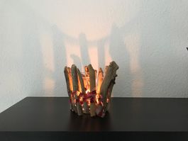 Schwemmholz-Kerzenglas / bougeoir en bois flotté 14 x 12 cm