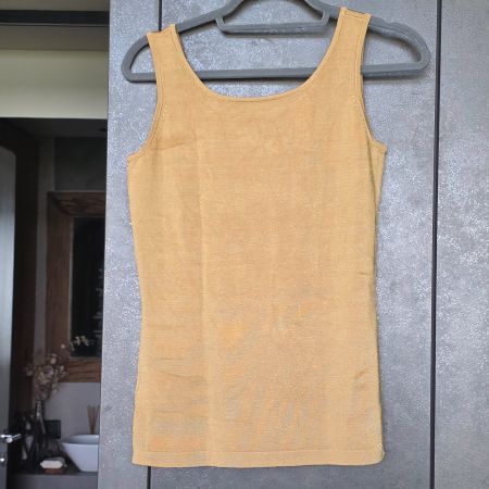 🐸 GOLD TOP VISKOSE FEINSTRICK M LEICHT SCHIMMERND NEU