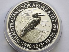 25J KOOKABURRA 1 OZ UNZE 1990 2015 Jubiläum SILBER AUSTRALIE