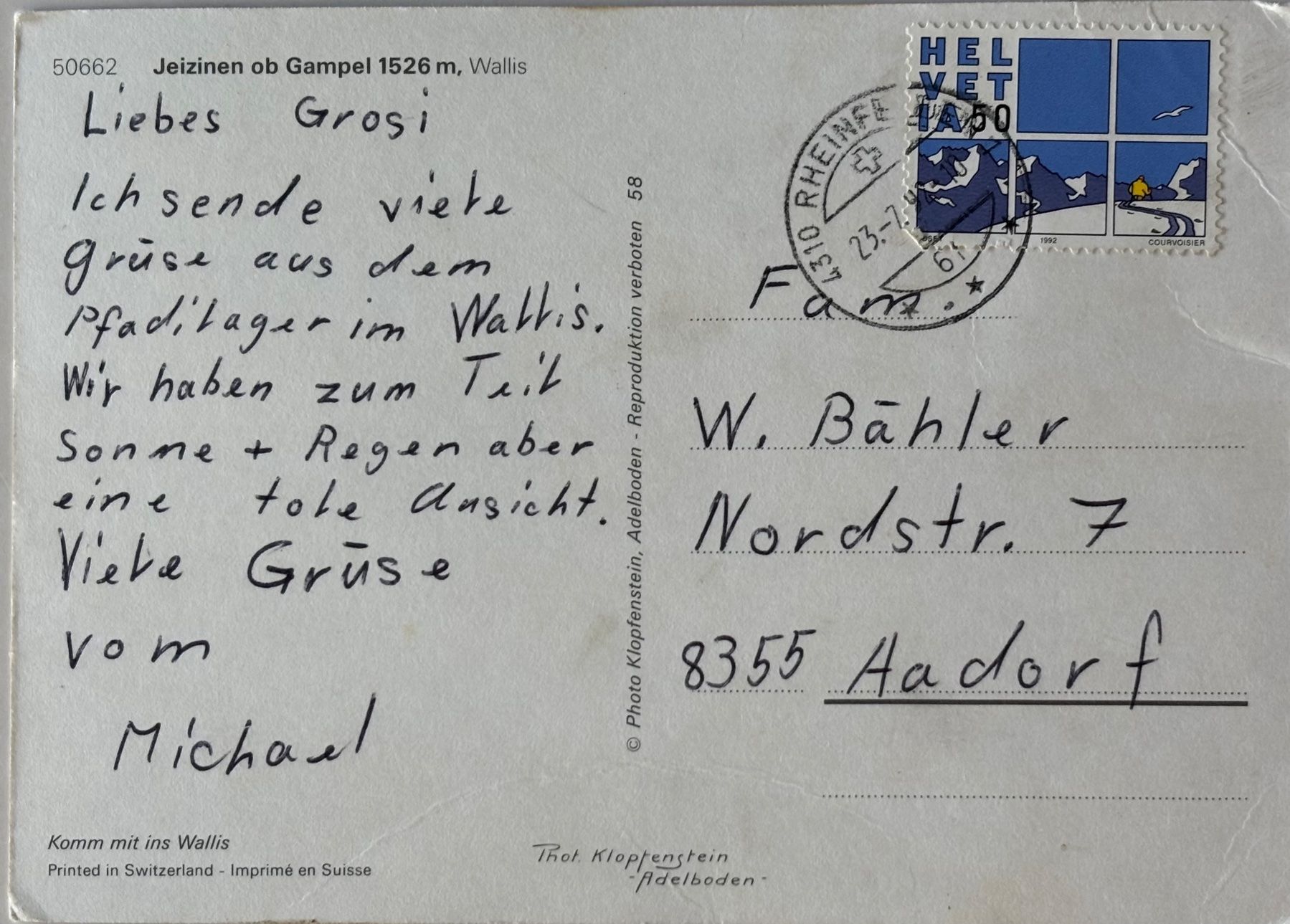 Cartoline postali: Klopfenstein - Jeizinen ob Gampel, Wallis – Usato da Frauenfeld venduto da Merk52 1