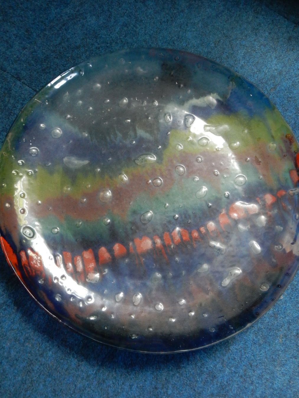 Piatti di portata: wunderschöne Glasplatte gross bunt 45,5 cm Glas Schale – Usato da Jona venduto da simongarden 2