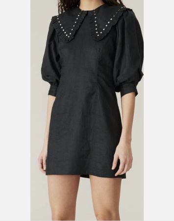 Ganni Robe noire en lin, Taille 34, Été