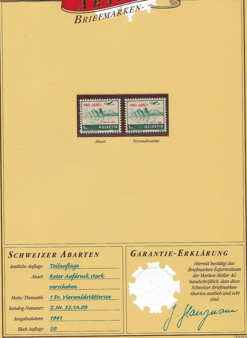 Tutti i francobolli: 1941 SCHWEIZER ABARTEN AUFDRUCK VERSCHOBEN POSTFR.** – Nuovo (secondo la descrizione) da Buttikon SZ venduto da stamps08
