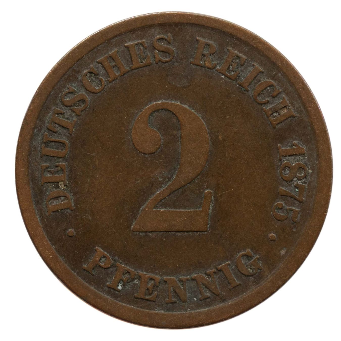 Alle Münzen: Deutschland Kaiserreich 2 Pfennig 1875 E – Gebraucht aus Rotkreuz von num_6343