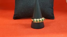 Elegante Damenring, Gold Optik, Grün/Weiss Steine, Top!
