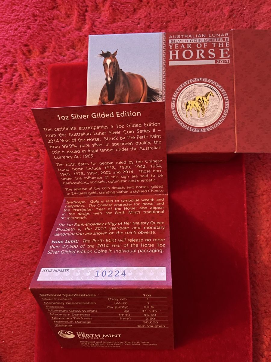 Tutti le monete: Lunar2 Pferd 2014 Gilded 1oz – Nuovo e nell'imballaggio originale da Obergösgen venduto da Camaro_zl1 1