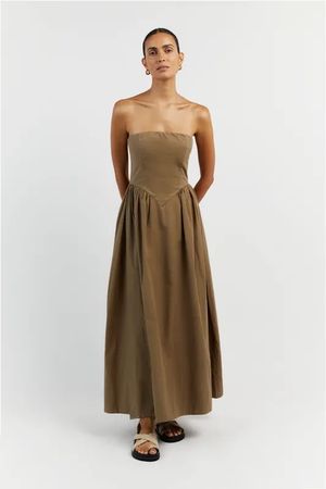 DISSH Hyland trägerloses Midikleid Kaffeebraun Grösse 44