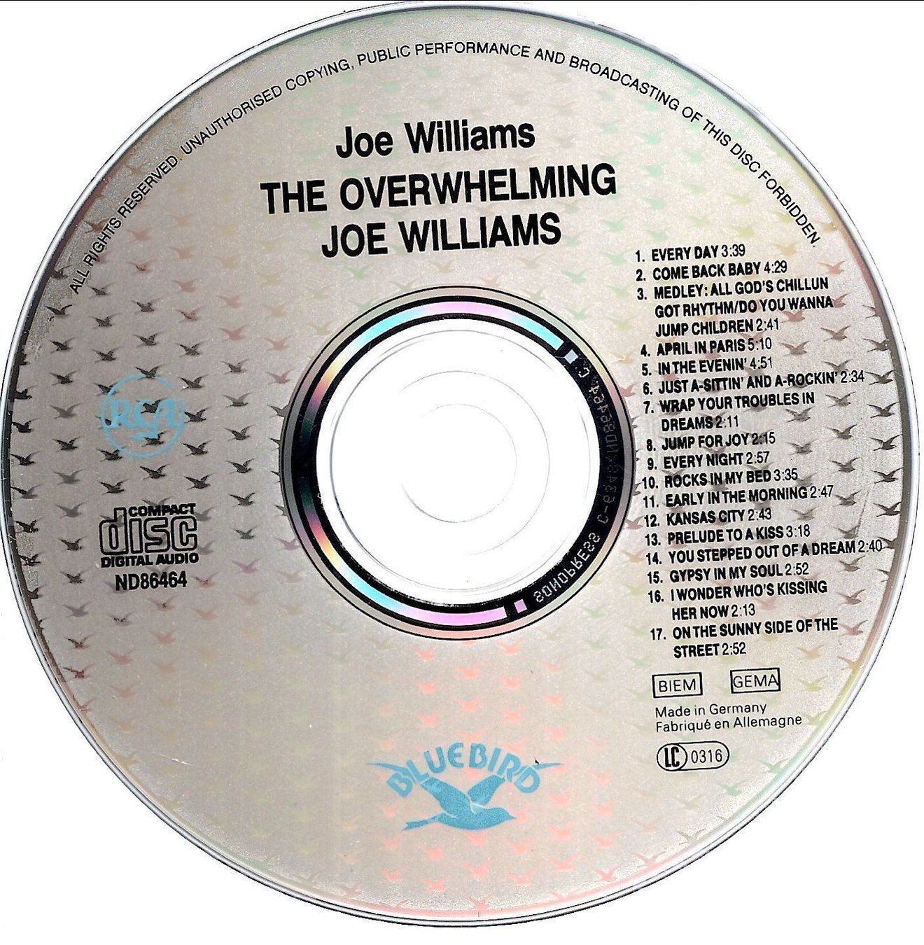 CD: Joe Williams OVERWHELMING Ben Webster Mel Lewis VocalJazz CD – Usato da Kandergrund venduto da Sososo 9