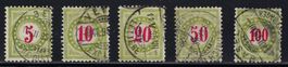 1894-96 Portomarken hellolivgrün Nr.17E-21E K gest. ʘ KP 108