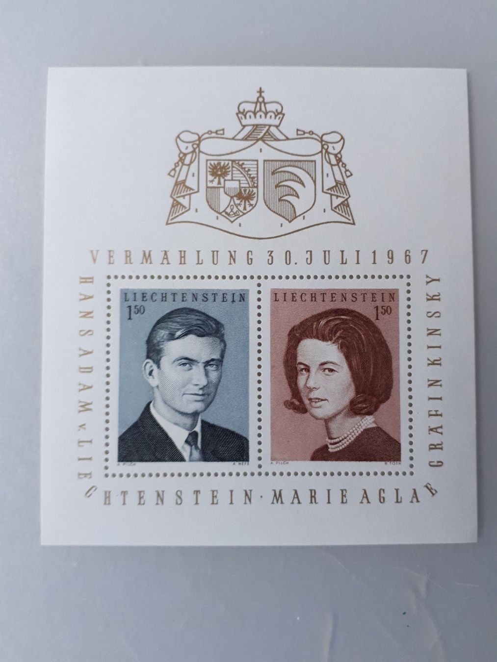 Tutti i francobolli: Liechtenstein Block, Vermählung 30. Juli 1967,postfrisch – Nuovo e nell'imballaggio originale da Seewen SZ venduto da SuperpumaDisplayTeam