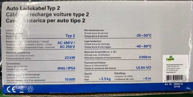Chargeurs de batterie: Auto Ladekabel Typ 2 mit Schutzkappen und Tasche – Neuf avec emballage d'origine à Langnau am Albis par vmff 2