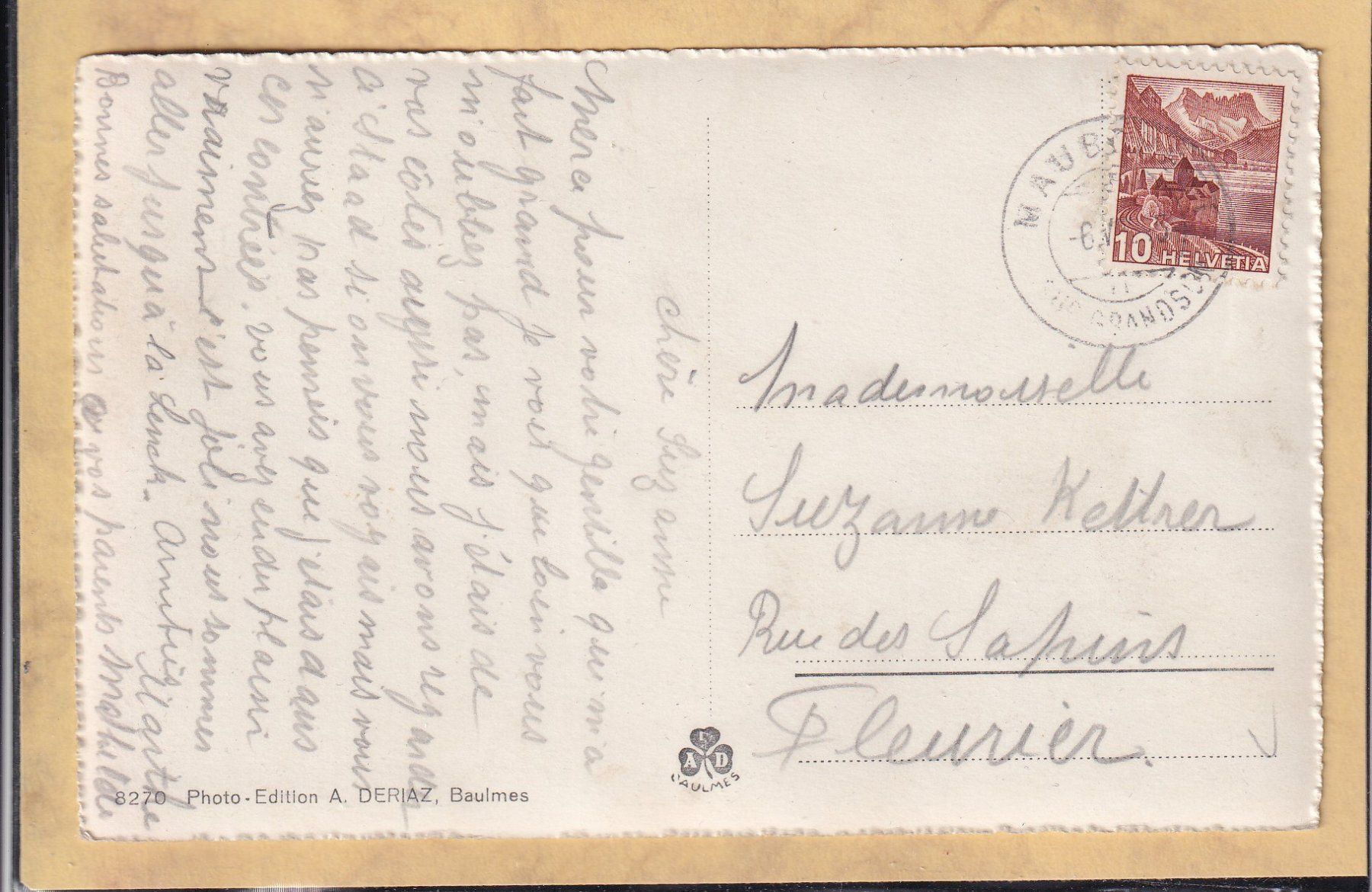 Cartoline postali: Mauborget - Café Gottraux - 1943 – Usato da Orvin venduto da Pyaeschli 1