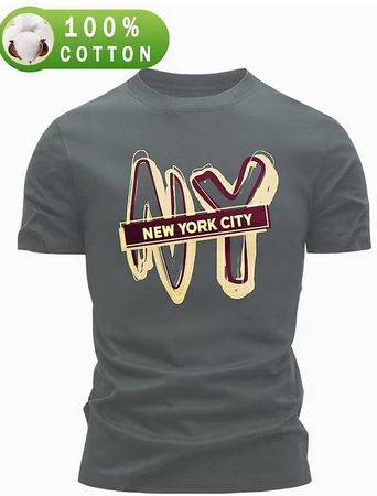 T-Shirt grau mit Print, 100 % Baumwolle, Grösse L (Neuware)