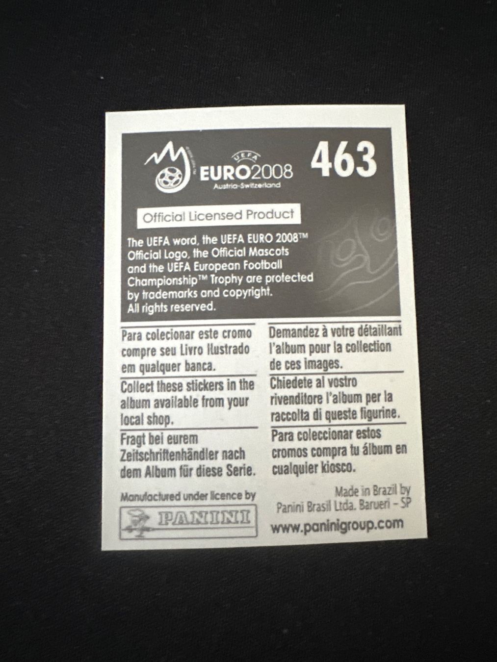 Panini Carte collezionabili: Panini UEFA EM 2008 Sticker - Nr. 463 – Usato da Sulz AG venduto da DealWerk 1