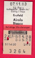 KARTON BILLETT, ERSTFELD - BIASCA, 2.KLASSE ,RETOUR, HALBTAX