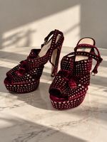 Prada Samt-Plateausandaletten mit Strass, Grösse 37½