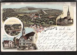 Lithographie:Gruss aus Lütisberg SG , gel. 1900,Stabstempel