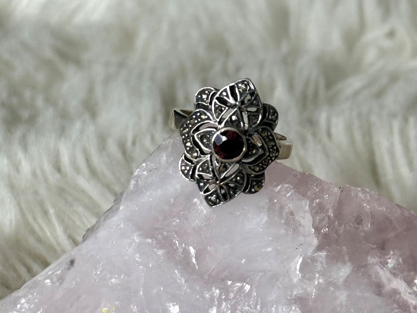 Anelli: Vintage Silberring 925 mit rotem Stein – Usato da Istighofen venduto da Ringparadies