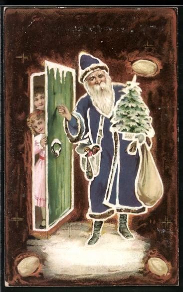 Cartoline postali: Weihnachtsmann klopft an ein Haus und br – Usato da Berlin venduto da bartko-reher