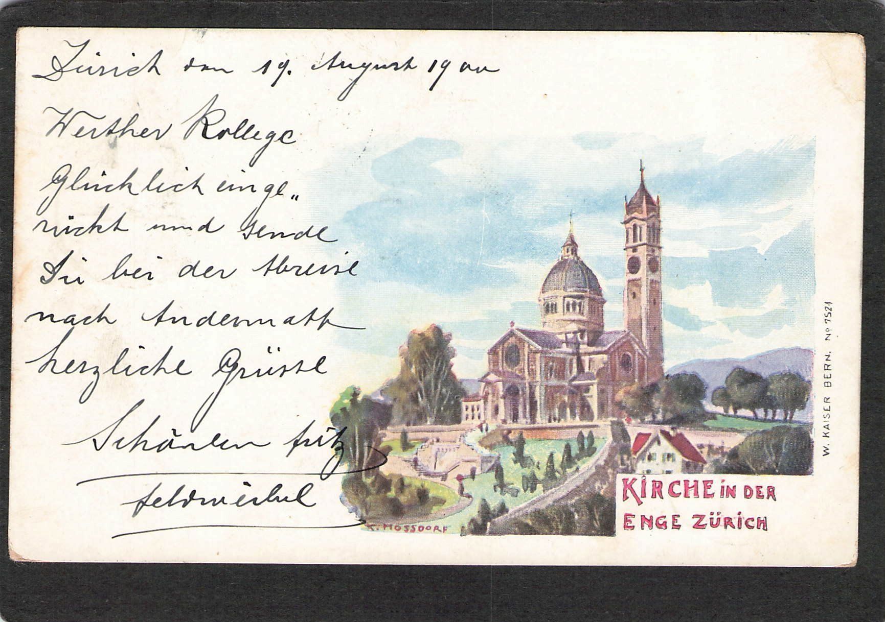 Ansichtskarten: ^K. Mossdorf, Kirche Enge 1900 UPU – Gebraucht aus Reichenburg von Pipo-67
