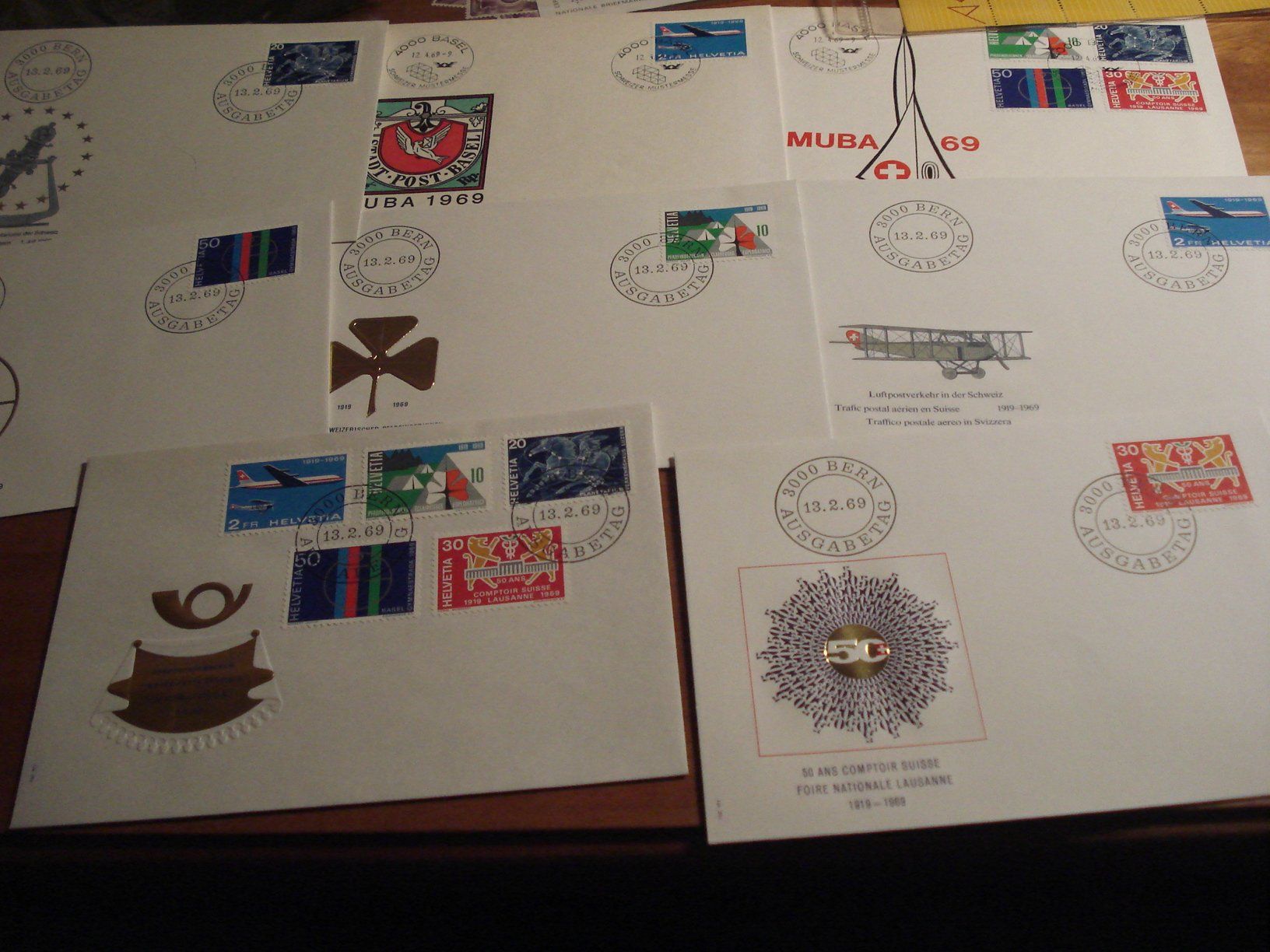 Alle Briefmarken: Sondermarken 1969, FDC Satz + Einzel, 6 Belege – Gebraucht aus Niederwil AG von morostahu 1