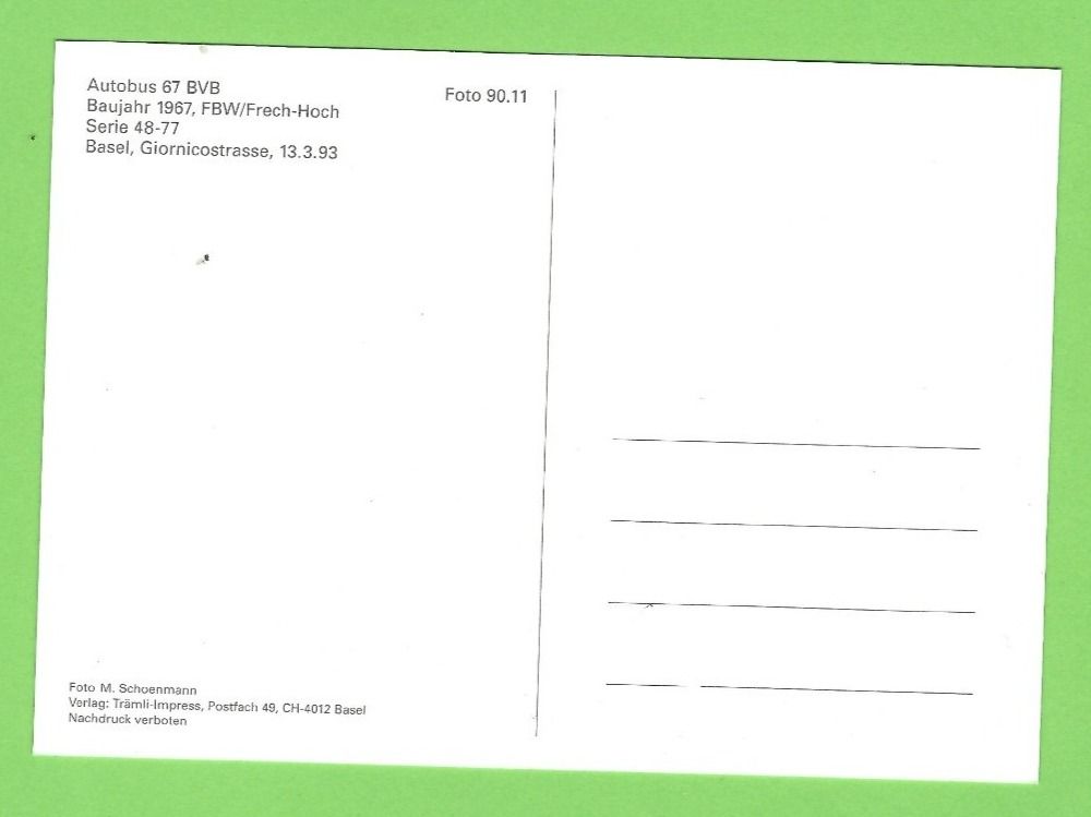 Cartoline postali: Basel Autobus BVB – Usato da Zürich venduto da t24_de 1
