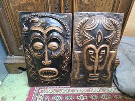 2 Antike afrikanische Kupfer Wandmasken 